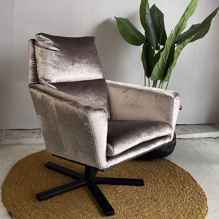Wildeboer & v/d Weide Fauteuil Donna - Draaibare tub fauteuil met armleuningen - Grijs fluweel