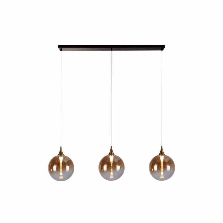 Searchlight Alchemy 3-lichts hanglamp met amber glas en zwart metalen afwerking