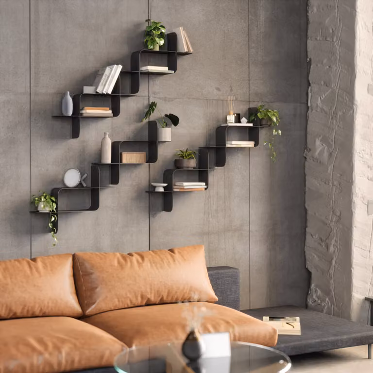 Umbra Wandplanken Set van 2 Zwart Metaal B/D/H: 64 x 48 x 16 cm