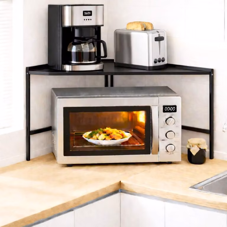 DanDiBo Hoekrek voor de keuken met 2 niveaus en verstelbare planken, zwart, 72 x 72 cm