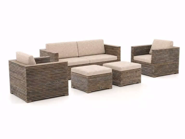 ROUGH loungeset voor 4 personen in Old Teak met decoratieve kussens