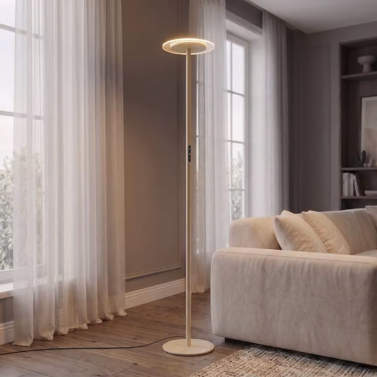 Arcchio Frile LED vloerlamp, modern, beige/amber/transparent, dimbaar, Hoogte: 190,5 cm