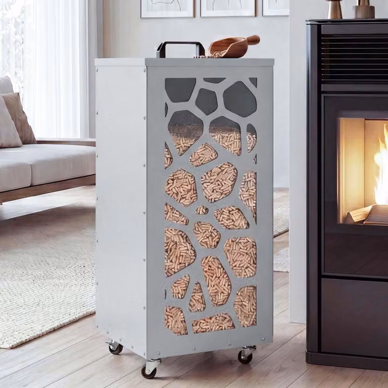 Mendler Pelletcontainer HWC-Q30 Waben wit/lichtgrijs met wieltjes en deksel, B/D/H: 86 x 37 x 37 cm