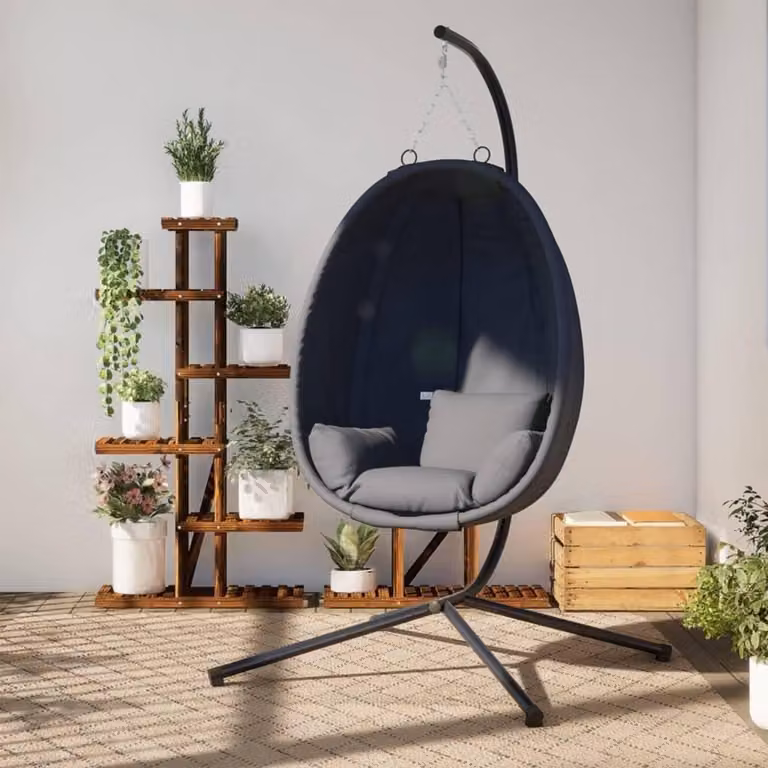Antraciet Hangstoel met standaard - Lounge schommelstoel voor in de tuin, op het balkon of terras
