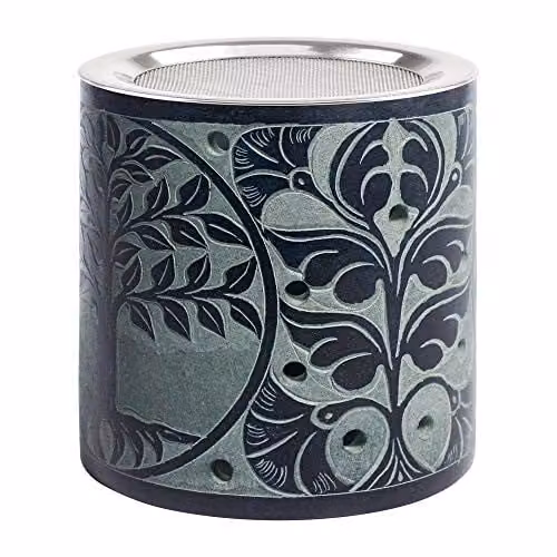 Bitto Wierookbrander Ketan Softstone blauw/grijs met roestvrijstalen zeef, H: 10 cm, Ø: 10 cm