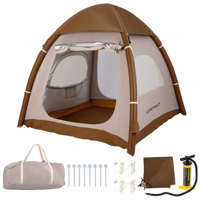 Costway Opblaasbare Campingtent voor 2 - 4 Personen met Dakraam en 2 Deuren