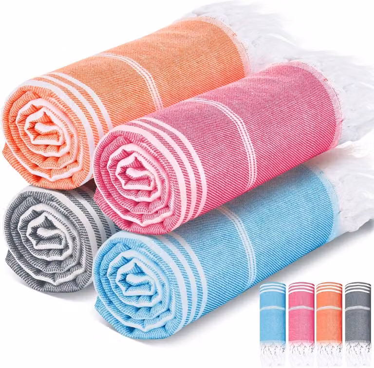 Set van 4 absorberende Turkse Hamam saunahanddoeken voor yoga, spa en sport, 90 x 200 cm