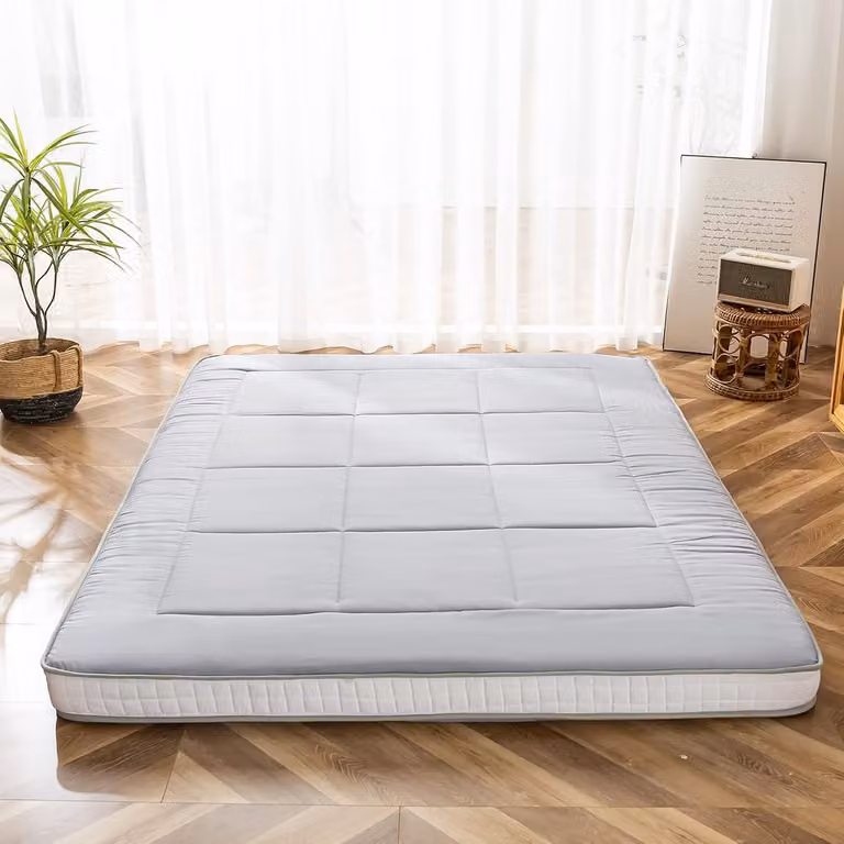 Kingsize Futon Matras - Lichtgrijs - Gewatteerde Japanse Vloermatras en Opvouwbare Bedtopper