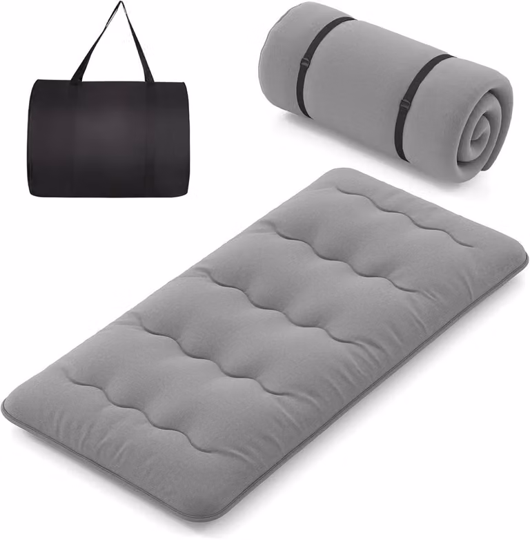 Costway Japanse Futon Matras, Opvouwbare Tatami-vloermat met wasbare hoes en draagtas, Grijs, 90 x 200 cm