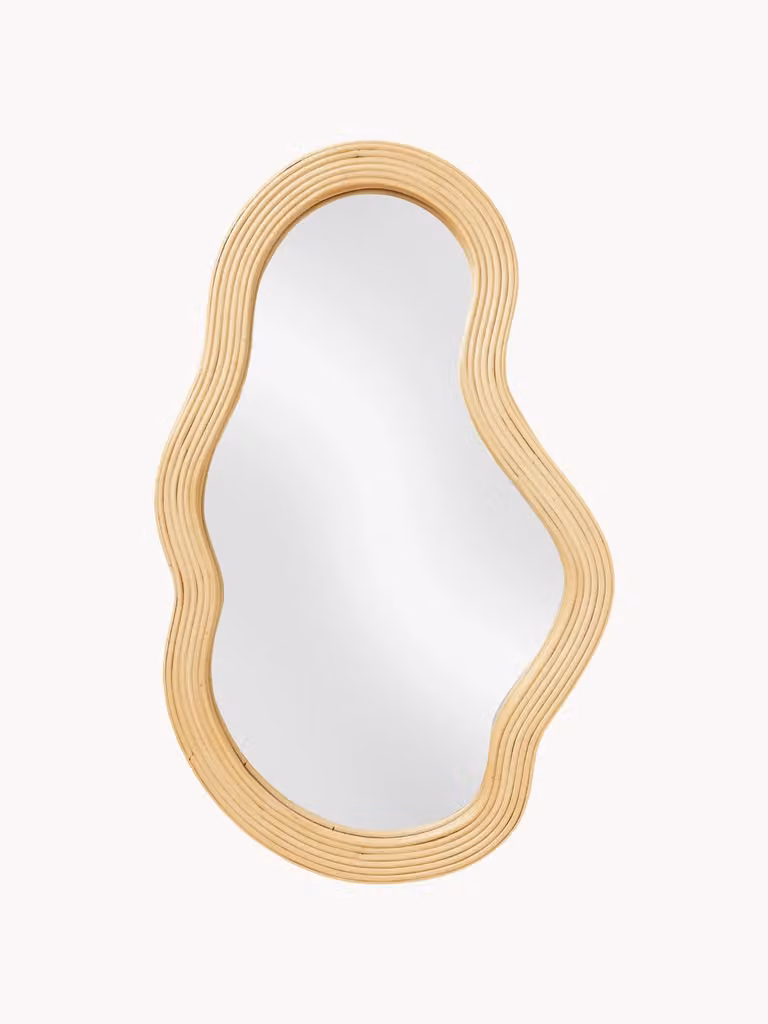 Ferm LIVING Wandspiegel Pond van rotan in beige organische vorm