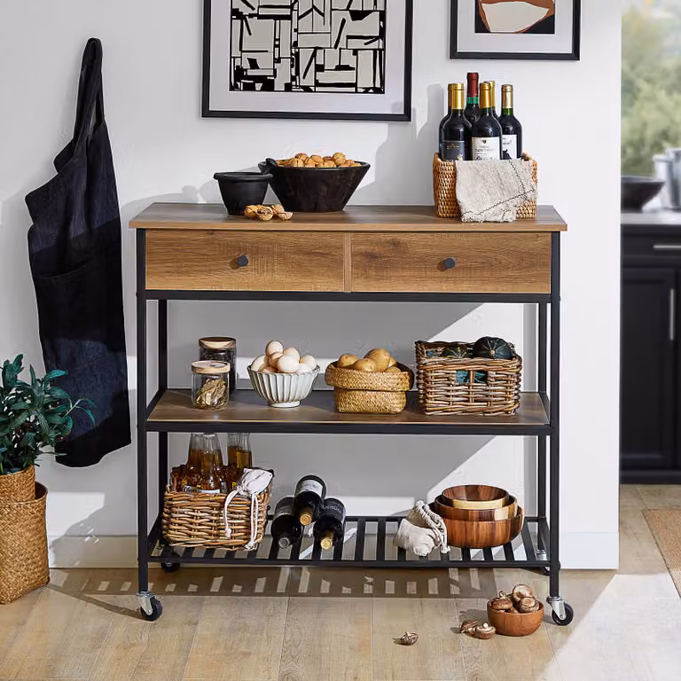 SoBuy FKW112-PF Keukenwagen in industriële stijl met wieltjes, B/D/H: 100 x 45 x 93 cm