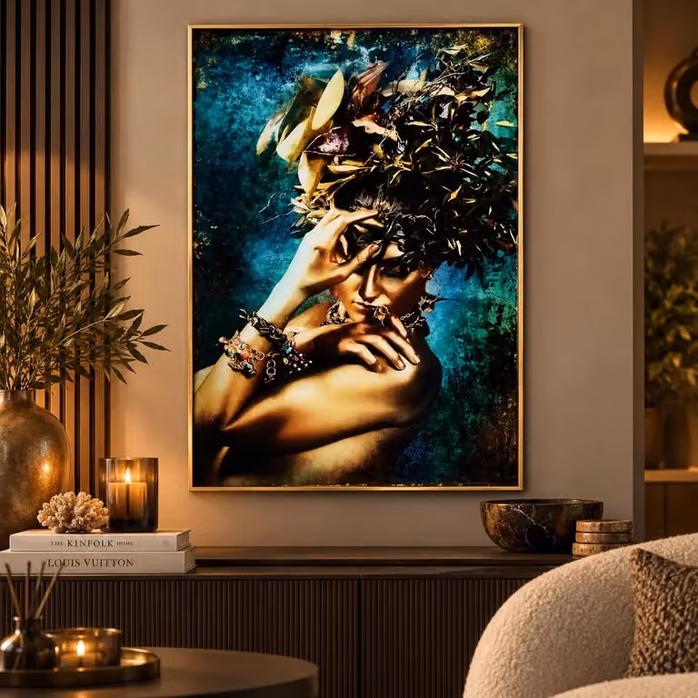 Melani Glass Embrace Nature abstract wanddecoratie goud en meerkleurig