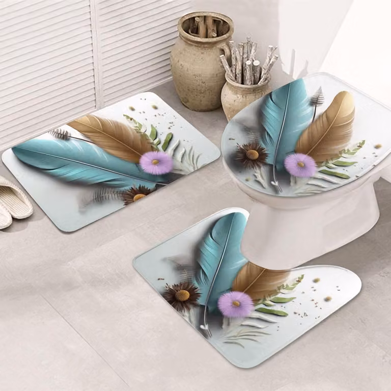 3-delige set badkamertapijten met antislip achterkant, zwart, B/D/H: 80 x 50 cm, 50 x 40 cm en 35 x 45 cm