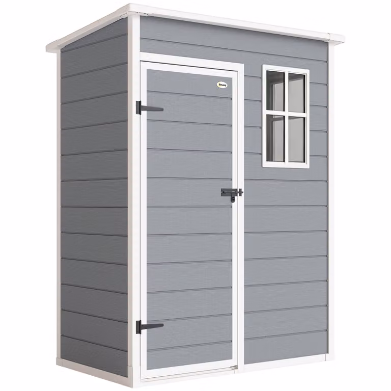 Outsunny Gereedschapsschuur met Lessenaarsdak en Raam, Grijs, B/D/H: 151 x 92 x 193 cm