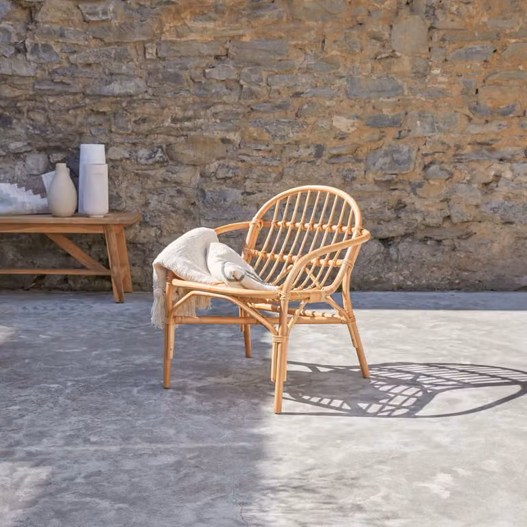 Tikamoon Vintage Rattan Tuinstoel met Armleuningen - Beige