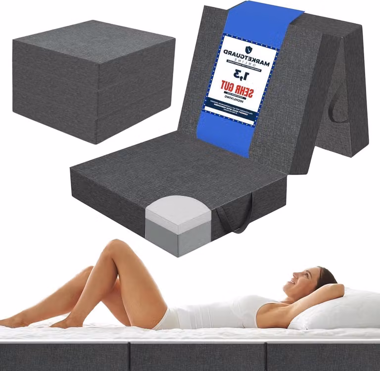 Grijs 3-delig gel traagschuim vouwmatras voor camping of gasten, B/D/H: 190 x 60 x 7 cm