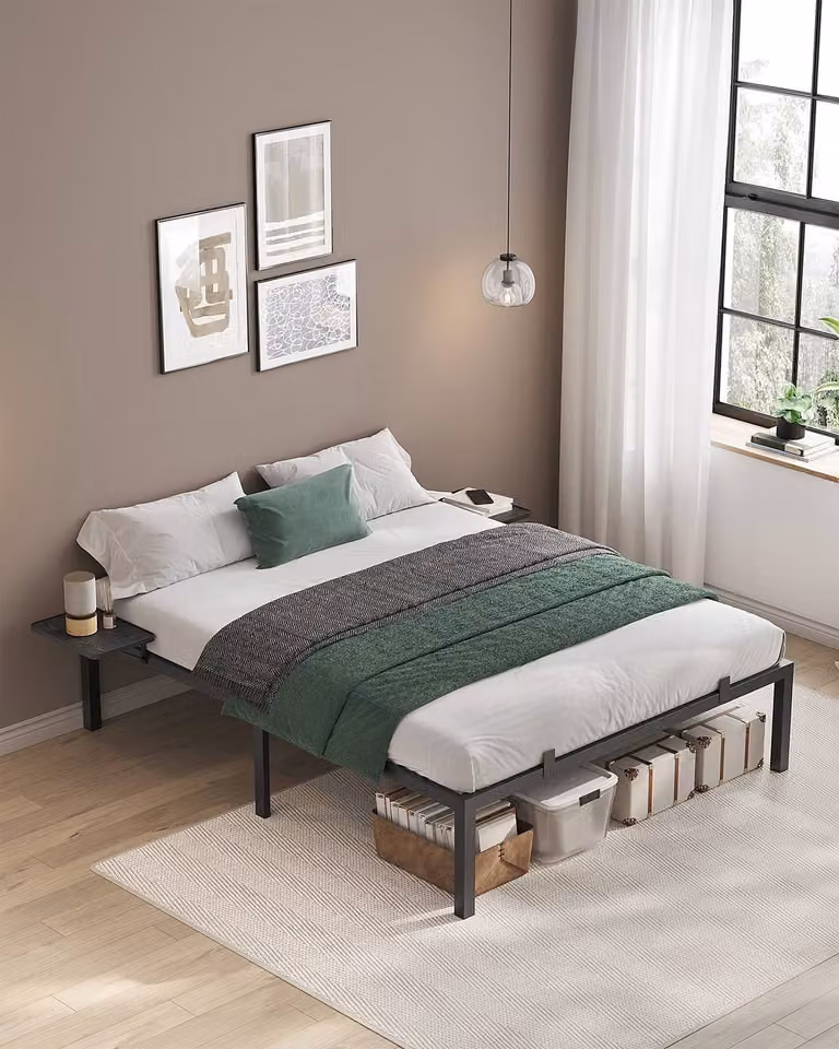 VASAGLE tweepersoonsbedframe met metalen opbergplanken, B/D/H: 160 x 200 cm