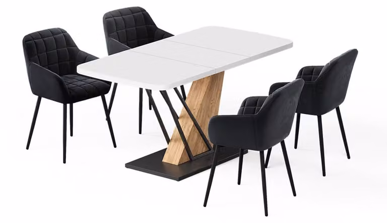 Vicco Fenaro Eettafelset Wit/Goudkleurig Eiken met 4 eetkamerstoelen, B/D: 120 x 80 cm, Model 62770
