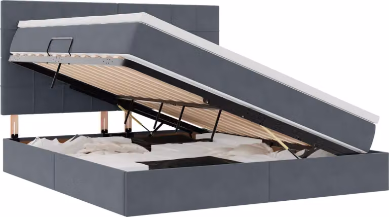 vidaXL Opbergbed met matras en onderbedverlichting, donkergrijs fluweel, 160 x 200 cm