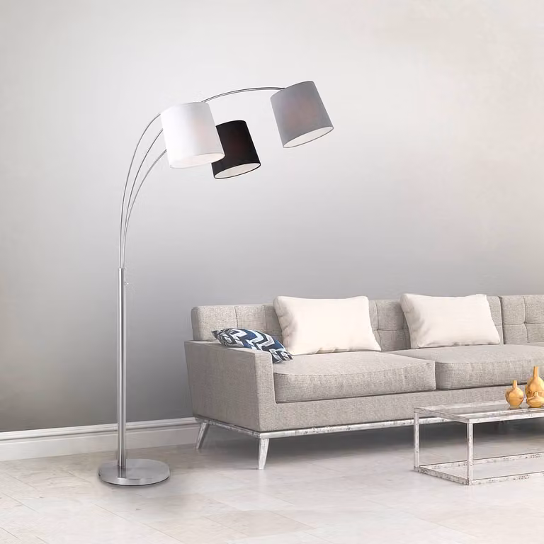 JUST LIGHT. GmbH Melvin Booglamp met 3 lampen, Grijs/Zilver/Multicolour, Metaal en Textiel, E27, Hoogte: 190 cm, Breedte: 70 cm