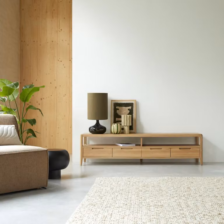 Tikamoon Arto Tv-meubel van massief eikenhout - Bruin - B: 180 cm, D: 40 cm, H: 45 cm