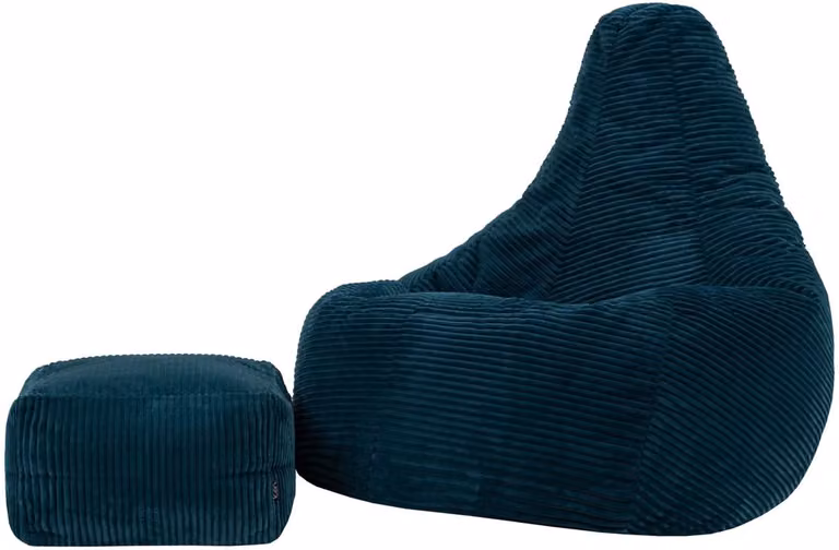 Icon Dalton XL Zitzak Fauteuil met Poef - Ribfluweel - Blauwgroen