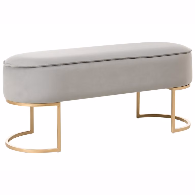 Milry Voetenbank met houndstooth patroon en gouden metalen poten - Lichtgrijs