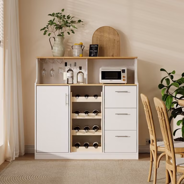 COVREO Dressoir wit naturel met LED-verlichting, B/D/H: 120 x 40 x 121 cm