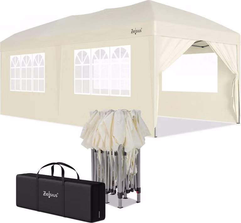 Zelsius Opvouwbaar Paviljoen met Zijwanden, Beige, 3 x 6 meter, UV30 Bescherming