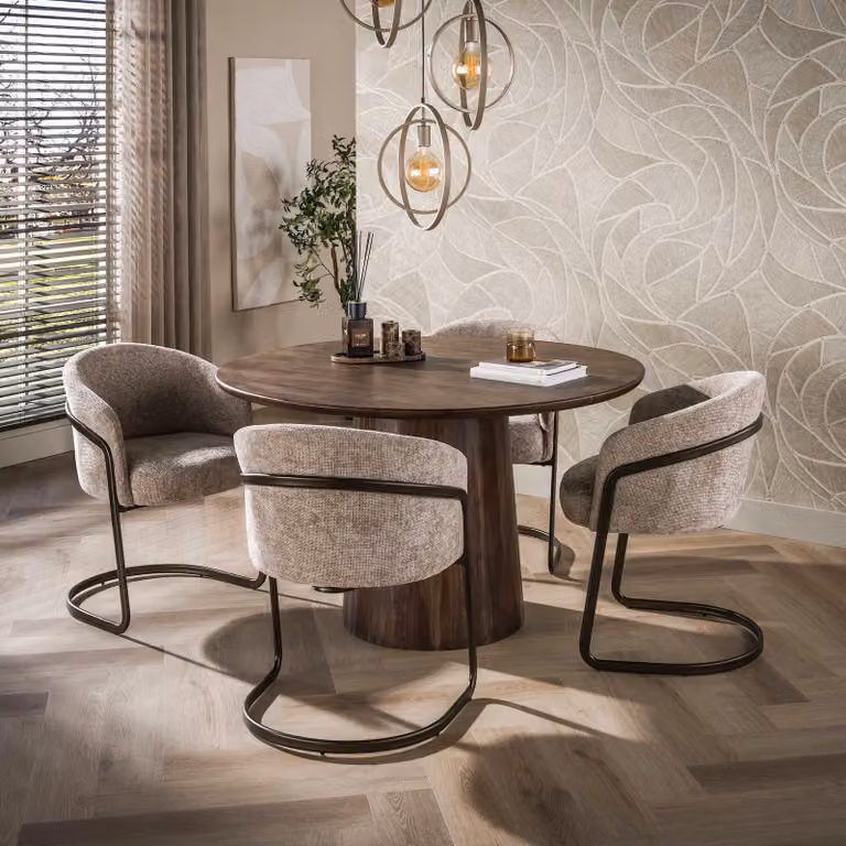 WoonStijl Eettafel Central rond, Acacia hout, Bruin, Ø 130 cm