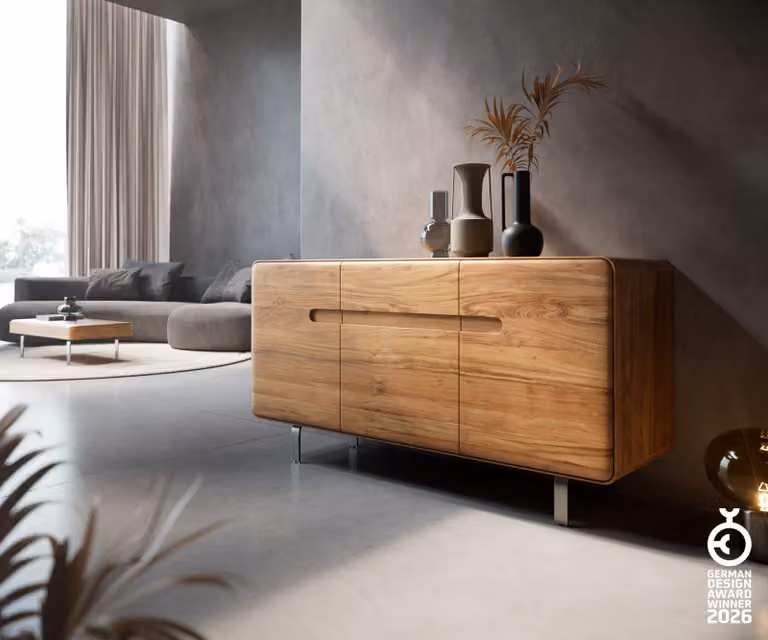 DELIFE Dressoir Anaya Modern Bruin Acacia met RVS Onderstel Breedte: 145 cm