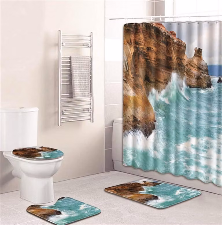 3-delige antislip badmat set sneldrogend in turquoise