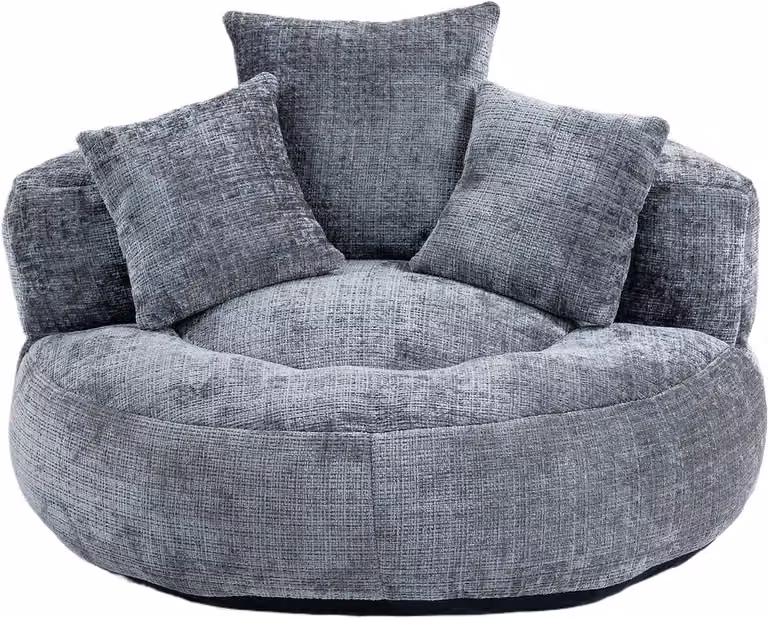 Ropilly Grijze chenille zitzak gaming stoel voor volwassenen met ergonomische rugleuning, B/D/H: 108 x 108 x 52 cm
