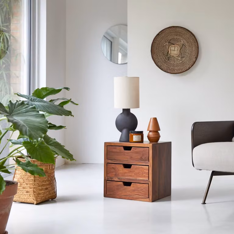 Tikamoon Kwarto Massief Palissader Module met 3 Laden - Bruin - Sheesham