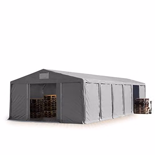TOOLPORT Opslagtent 8x12 m industrietent in grijs PVC met 3m zijwandhoogte en schuifdeur