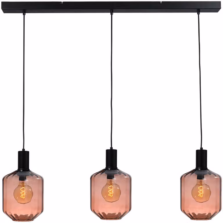 Masterlight Porto 3-lichts hanglamp - zwart - rood transparant glas - H 150 x B 24 cm
