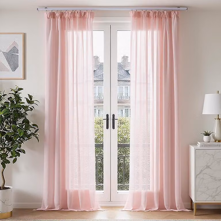 Transparante Chiffon Voile Gordijnen voor Woonkamer Decoratie met Plooiband - Roze - 245 x 140 cm