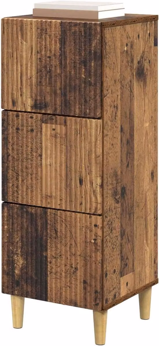 Vintage ladenkast van oud hout voor de woonkamer, slaapkamer of home office - B/D/H: 33 x 345 x 90 cm