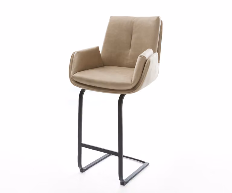DELIFE Barstoel Clea-Flex met armleuningen, Beige Microvezel, Zwart Metaal, Vrijkantelframe