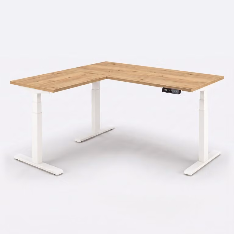 KSH Elektrisch Zit-sta Hoekbureau - Wit en Natuur eiken - B/D: 200 x 200 cm