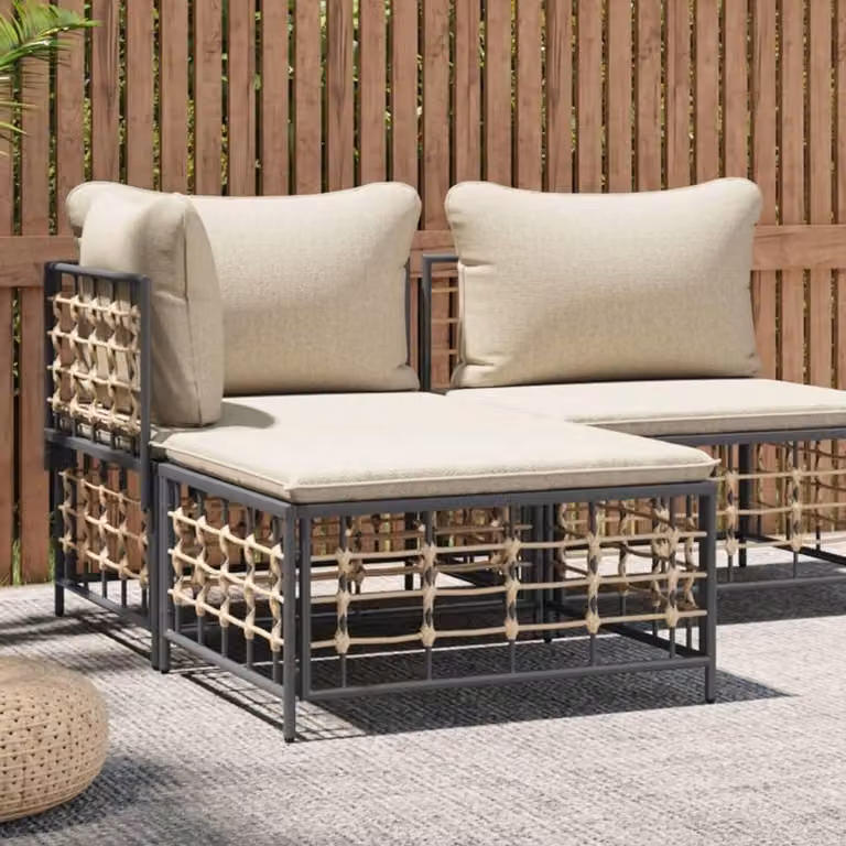 Tuinkruk van beige PE-rotan met gepoedercoat stalen frame voor tuin en terras