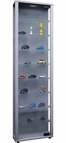 VCM Edana Maxi Staande Vitrinekast met Glazen Deuren, Zilver, B/D/H: 33 x 115 x 18 cm
