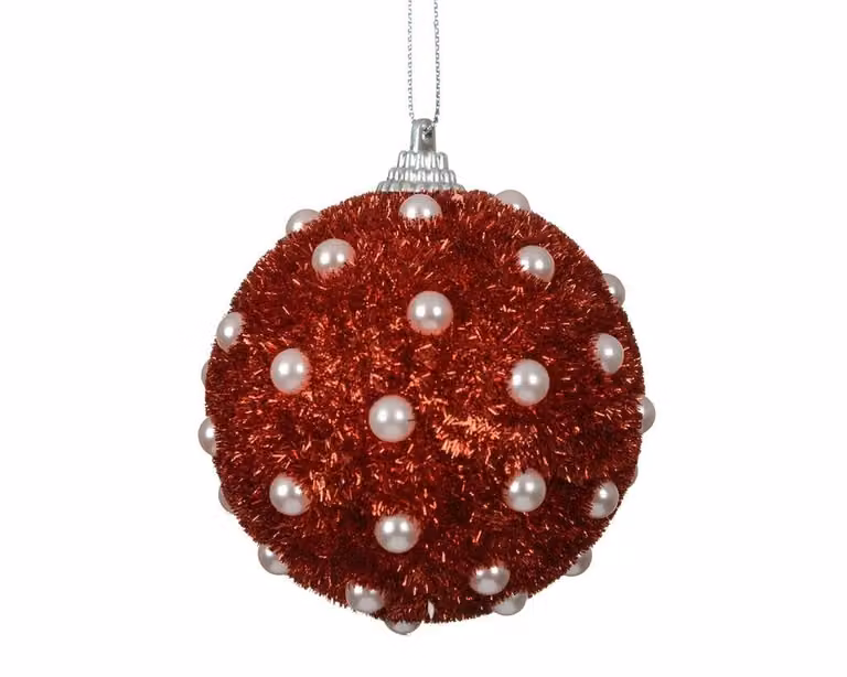 Rode kerstbal met parelmoer effect van foam, diameter 8 cm