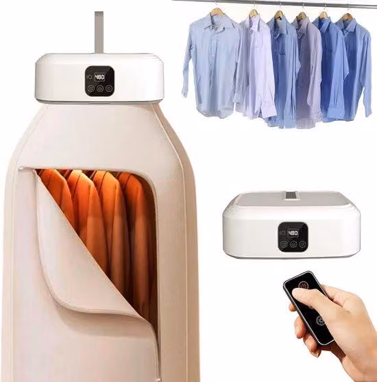 Elektrische mini-droger met UV-sterilisator en 360° hete lucht, opvouwbaar en verstelbaar, Wit