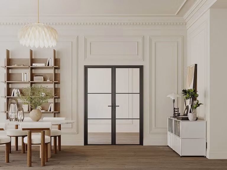 Vente-unique MASERU Omkeerbare dubbele deuren in aluminium en gehard glas, Zwart, H 204 x B 93 cm (2 stuks)