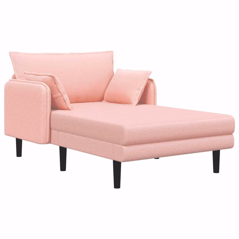 vidaXL Oversized Chaise Longue Roze Bouclé met afneembare hoezen en decoratieve kussens