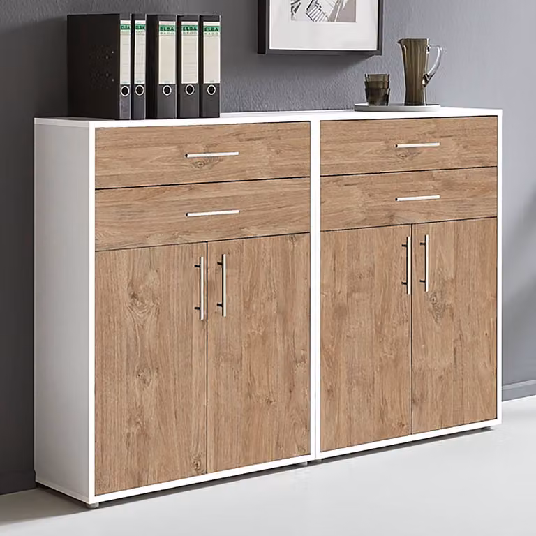 home24 Kastenset 2-delig Sanremo wit/eikenhout look B 85 x 114 x 33 cm