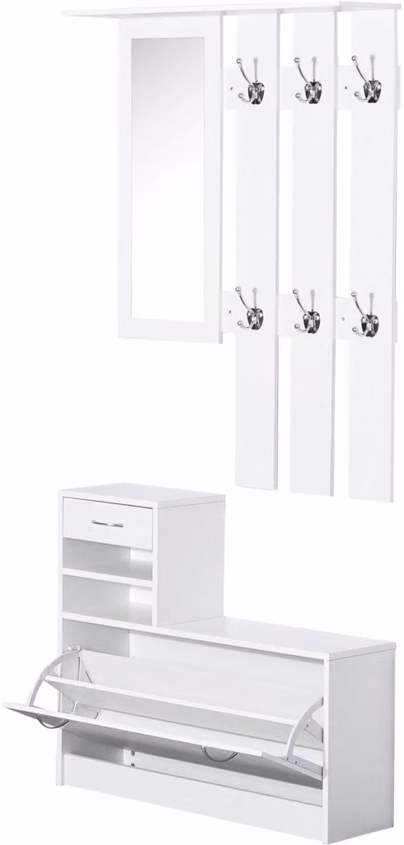 HOMCOM Opbergset voor de hal in wit hout, B: 90 cm, D: 22 cm, H: 116 cm