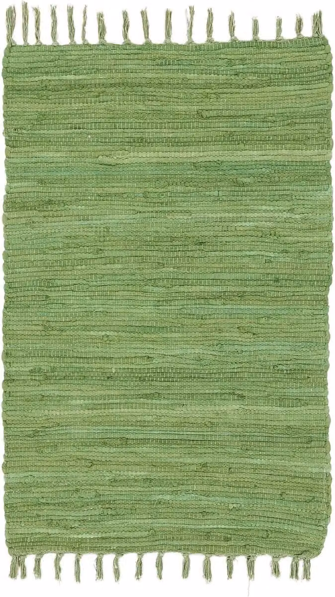 Handgemaakt Groen Kilim Vloerkleed van Katoen - 60 x 200 cm