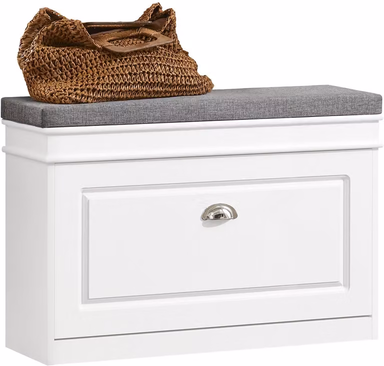 SoBuy Schoenenbank met Zitkussen en Schoenenkast, Wit, B/D/H: 75 x 24 x 52 cm